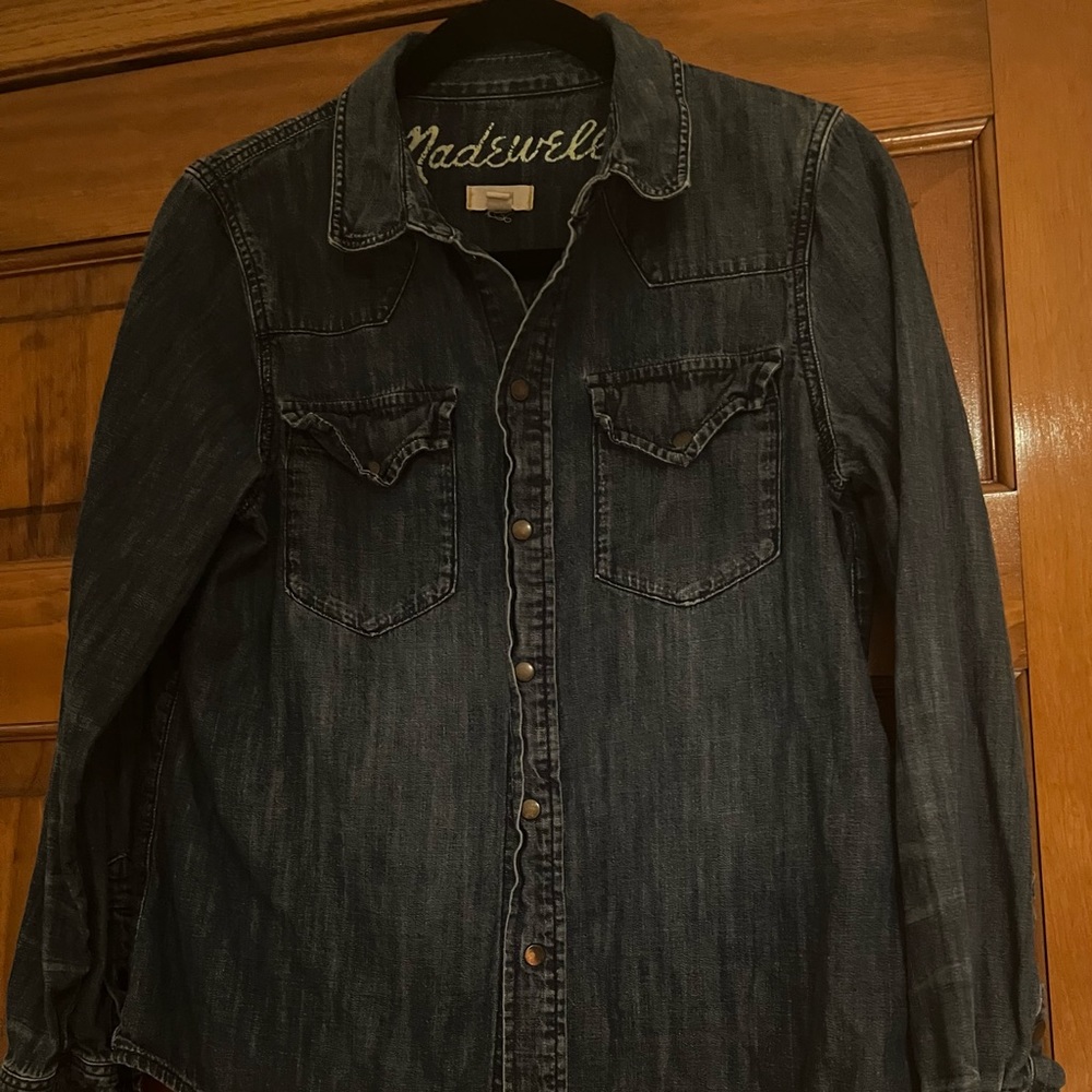 Madewell denim snap down shirt.